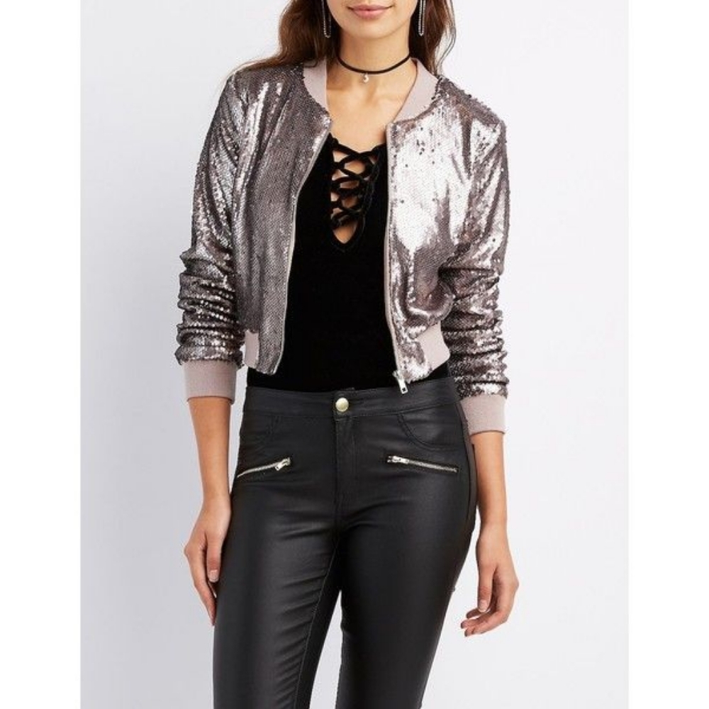 Charlotte Russe XL sequin cropped bomber jacket